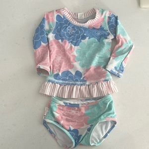 RuffleButts® Baby/Toddler Girls Rash Guard 2-Piece Swimsuit Set